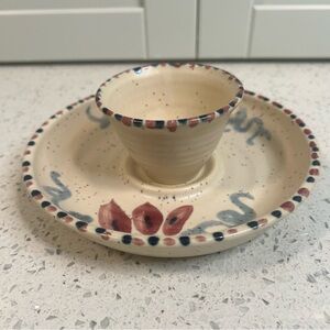 Handcrafted Medicine Hat, AB Pottery Dip Cup and Plate | Chili Peppers Design